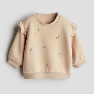 H&M Kids Tan Sweatshirt with Floral Embroidery